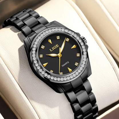 Montre pour femme LIGE 2026 nouvelle montre élégante en céramique à quartz, montre tendance étanche avec affichage lumineux, montre-bracelet pour femme + BOÎTE